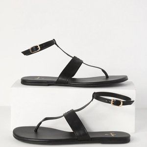 Lulus Colleen Black Leather Flat Sandal